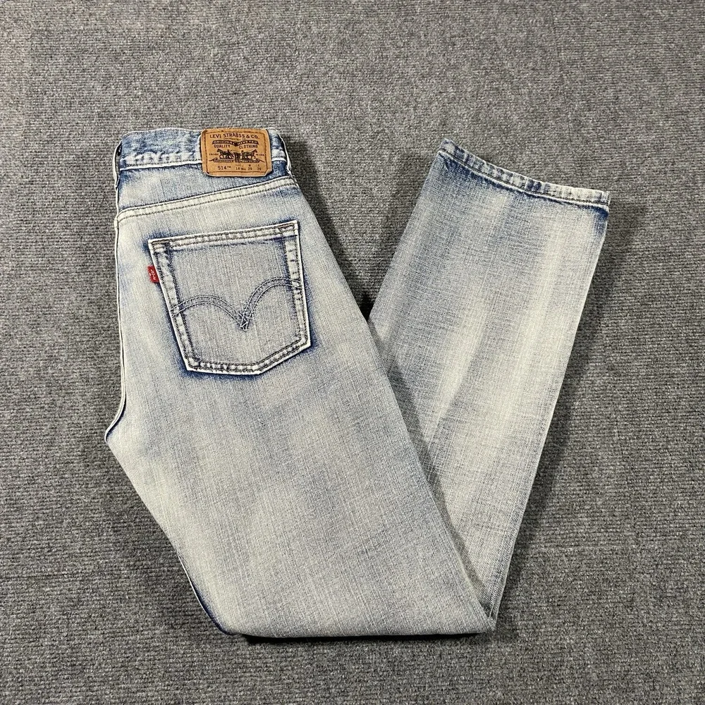 Levis 514 Jeans Youth Boys 18 Straight Fit Faded Light Wash Denim Distressed Y2K
